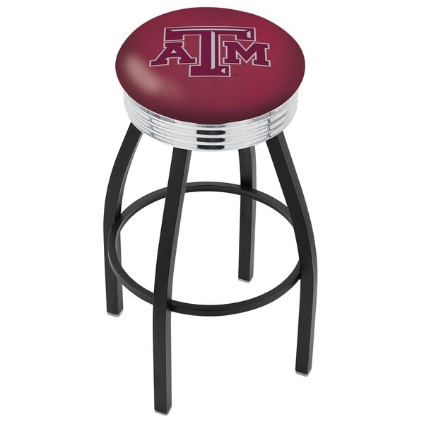 Holland Bar Stool Co 30" Blk Wrinkle Texas A&M Swivel Bar Stool, Chrome Ring - L8B3C30TEXA-M