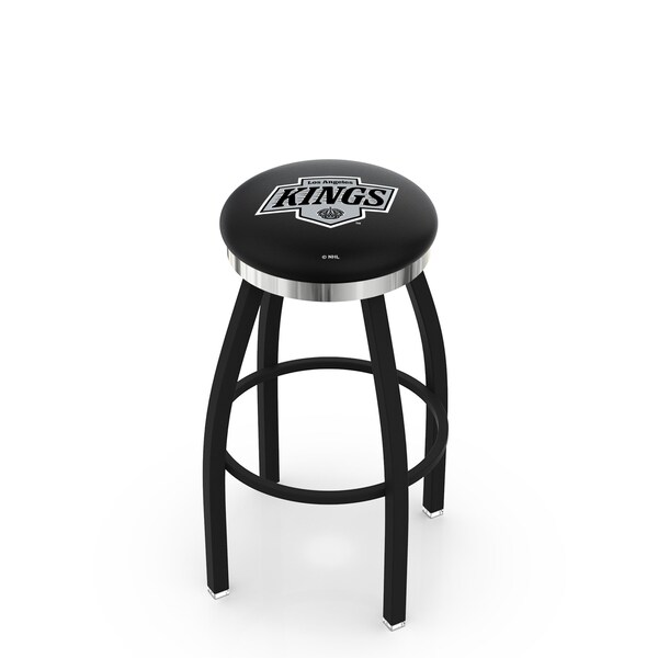 Holland Bar Stool Co 25" Blk Wrinkle Los Angeles Kings Swivel Bar Stool, Chrome Ring - L8B2C25LAKING