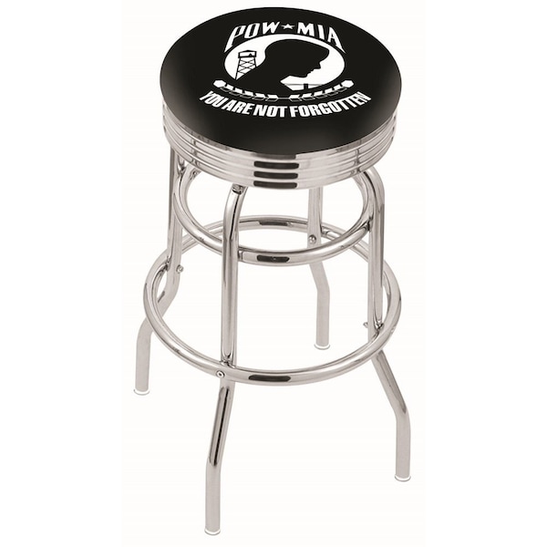 Holland Bar Stool Co 30" Chrome 2-Ring POW/MIA Swivel Bar Stool, Accent Ring - L7C3C30POWMIA