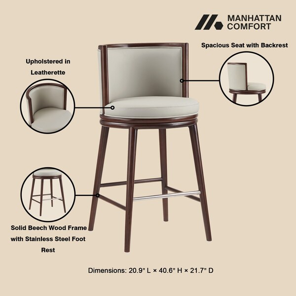 Manhattan Comfort Evalyn Barstool in Stone - Set of 3 - 3-BS024-ST