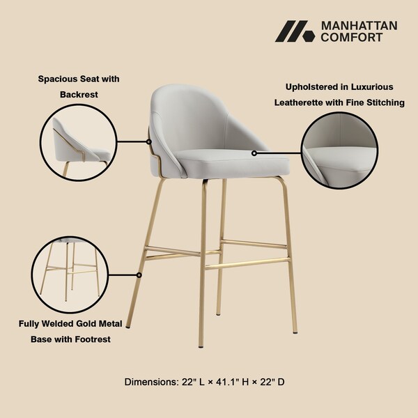 Manhattan Comfort Gracie Barstool in Stone and Gold - BS022-GST