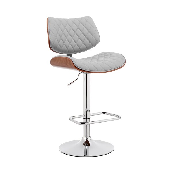 Armen Living Leland Adjustable Gray Faux Leather and Chrome Finish Bar Stool - LCLEBAWAGR