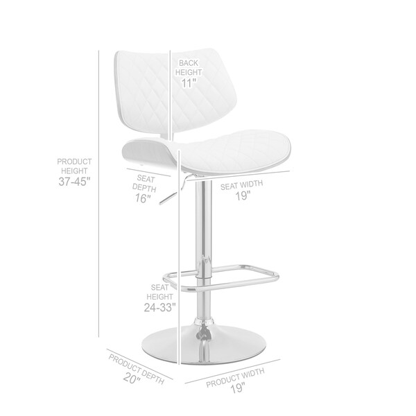 Armen Living Leland Adjustable Gray Faux Leather and Chrome Finish Bar Stool - LCLEBAWAGR