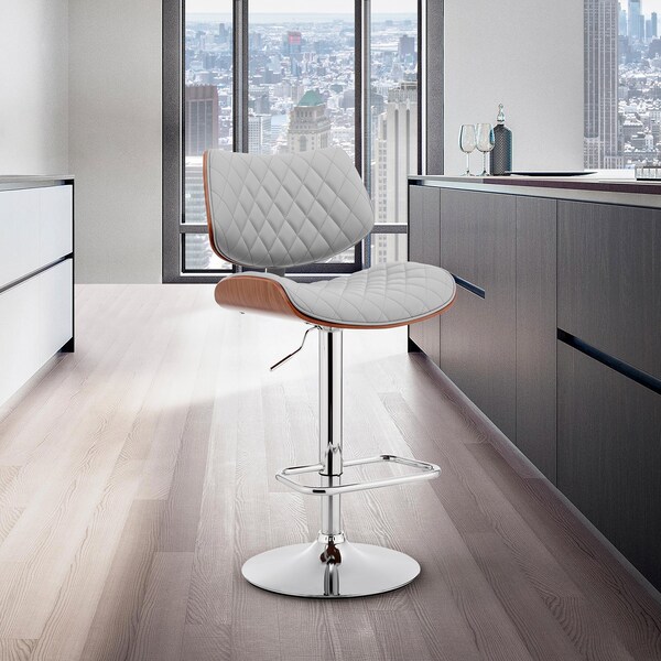 Armen Living Leland Adjustable Gray Faux Leather and Chrome Finish Bar Stool - LCLEBAWAGR