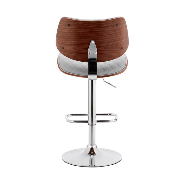 Armen Living Leland Adjustable Gray Faux Leather and Chrome Finish Bar Stool - LCLEBAWAGR