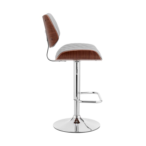 Armen Living Leland Adjustable Gray Faux Leather and Chrome Finish Bar Stool - LCLEBAWAGR