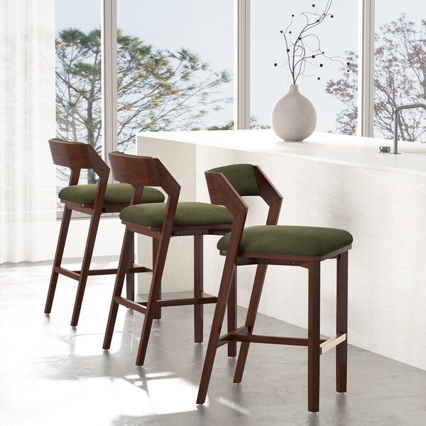 Manhattan Comfort Patricia Barstool in Turtle Green - Set of 3 - 3-BS026-GR