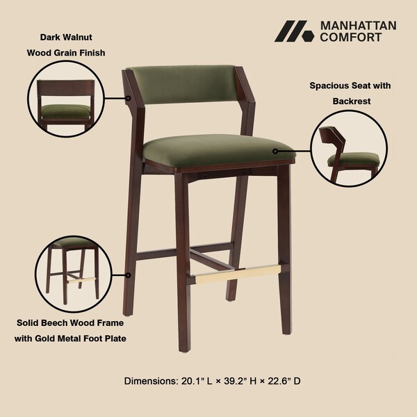 Manhattan Comfort Patricia Barstool in Turtle Green - Set of 3 - 3-BS026-GR