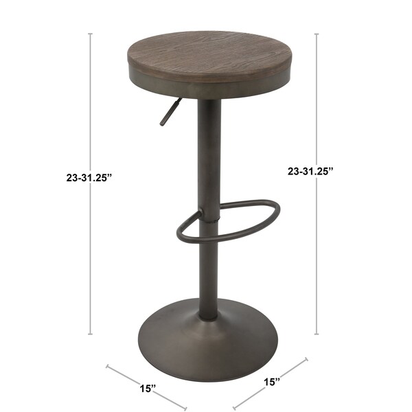 Lumisource Dakota Adjustable Swivel Barstool in Antique and Brown, PK 2 - BS-DAK AN+BN2