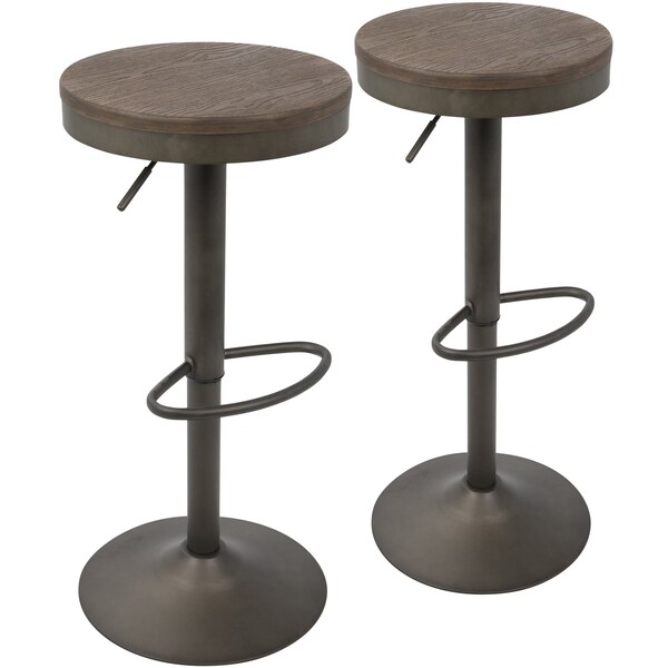 Lumisource Dakota Adjustable Swivel Barstool in Antique and Brown, PK 2 - BS-DAK AN+BN2
