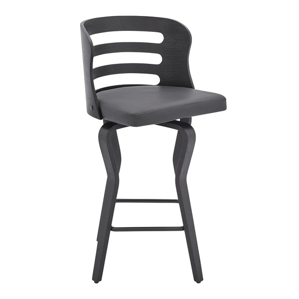 Armen Living Verne 26" Swivel Gray Faux Leather and Black Wood Bar Stool - LCVRBABLGR26