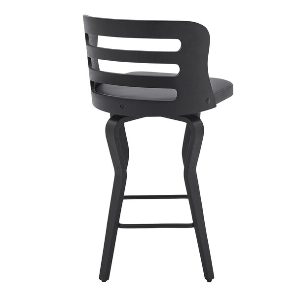 Armen Living Verne 26" Swivel Gray Faux Leather and Black Wood Bar Stool - LCVRBABLGR26