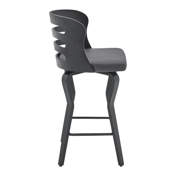 Armen Living Verne 26" Swivel Gray Faux Leather and Black Wood Bar Stool - LCVRBABLGR26