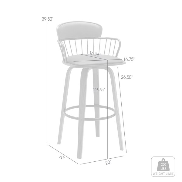 Armen Living Willow 30in Swivel Walnut Wood Bar Stool in Gray Faux Leather with Golden Bronze Metal - LCWIBAWAGRY30