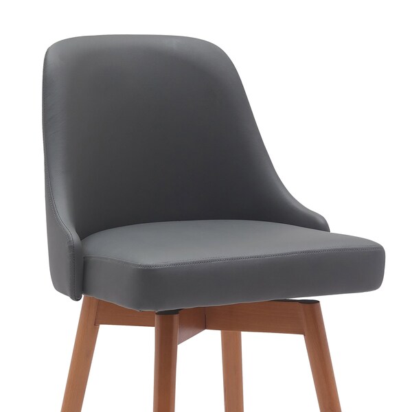 Armen Living Sicily 30in Swivel Walnut Wood Bar Stool in Gray Faux Leather - LCSIBAWAGRY30