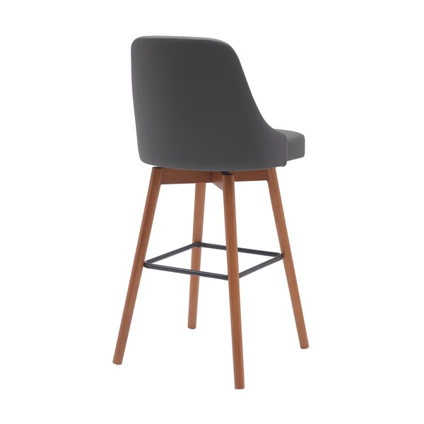 Armen Living Sicily 30in Swivel Walnut Wood Bar Stool in Gray Faux Leather - LCSIBAWAGRY30