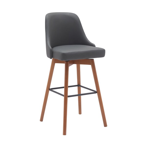 Armen Living Sicily 30in Swivel Walnut Wood Bar Stool in Gray Faux Leather - LCSIBAWAGRY30