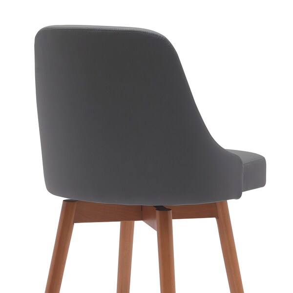 Armen Living Sicily 30in Swivel Walnut Wood Bar Stool in Gray Faux Leather - LCSIBAWAGRY30