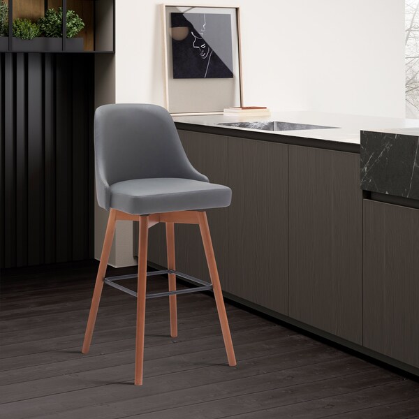 Armen Living Sicily 30in Swivel Walnut Wood Bar Stool in Gray Faux Leather - LCSIBAWAGRY30