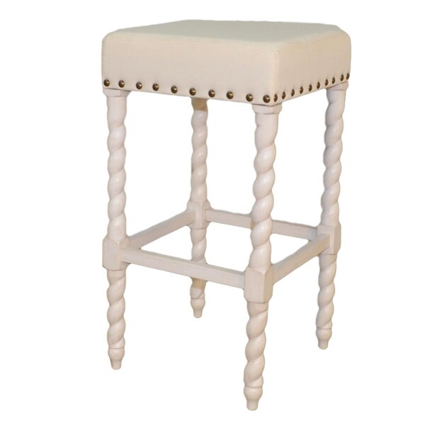 Carolina Cottage 30 in. Remick Bar Stool - Vintage White & Linen - 3664-VWLN