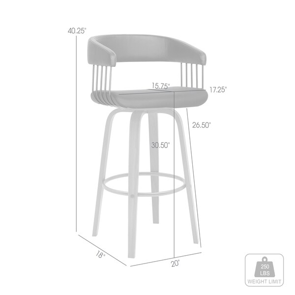 Armen Living Topanga 30.5in Swivel Walnut Wood Bar Stool in Gray Faux Leather with Golden Bronze Metal - LCTOBAWAGRY30