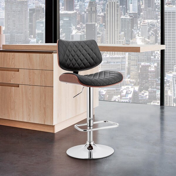 Armen Living Leland Adjustable Black Faux Leather and Chrome Finish Bar Stool - LCLEBAWABL