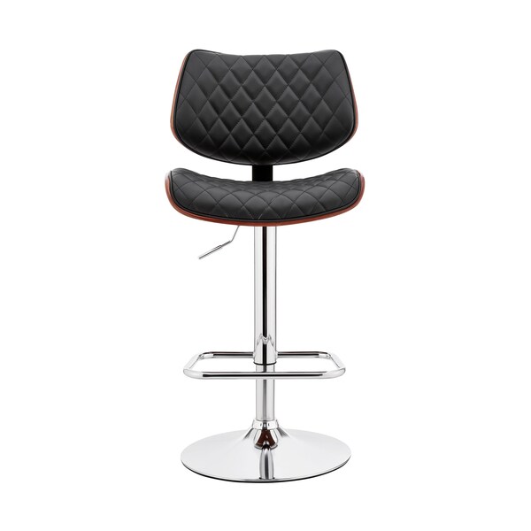 Armen Living Leland Adjustable Black Faux Leather and Chrome Finish Bar Stool - LCLEBAWABL