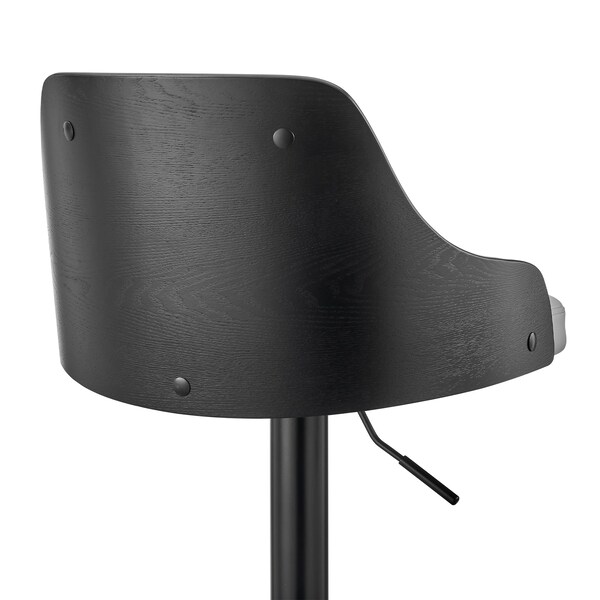 Armen Living Asher Adjustable Gray Faux Leather and Black Finish Bar Stool - LCARBABLBLGR