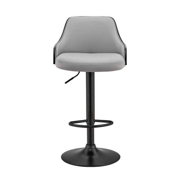 Armen Living Asher Adjustable Gray Faux Leather and Black Finish Bar Stool - LCARBABLBLGR