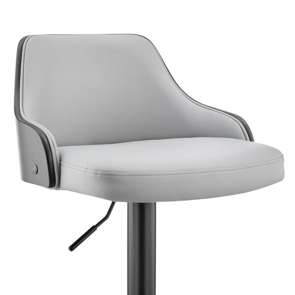 Armen Living Asher Adjustable Gray Faux Leather and Black Finish Bar Stool - LCARBABLBLGR