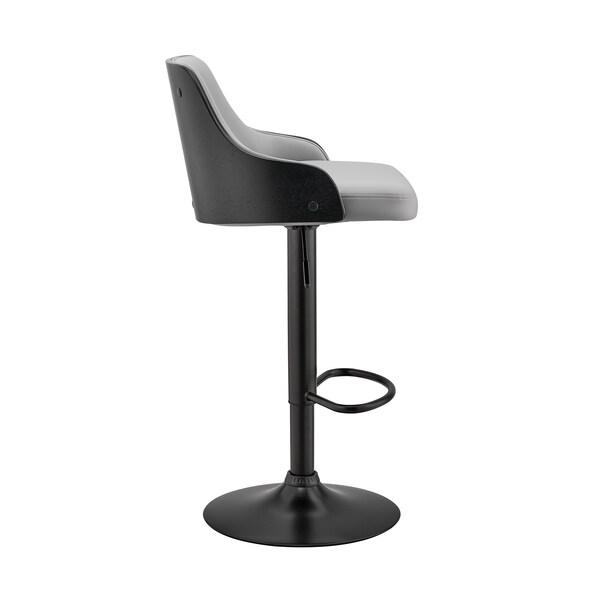 Armen Living Asher Adjustable Gray Faux Leather and Black Finish Bar Stool - LCARBABLBLGR