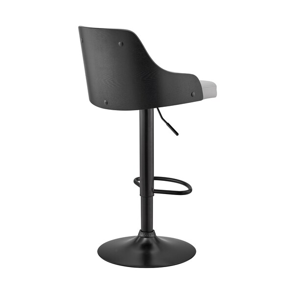 Armen Living Asher Adjustable Gray Faux Leather and Black Finish Bar Stool - LCARBABLBLGR