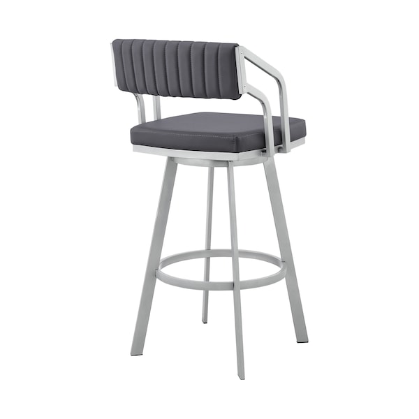 Armen Living Capri 30" Swivel Slate Gray Faux Leather and Silver Metal Bar Stool - LCCPBASLGR30
