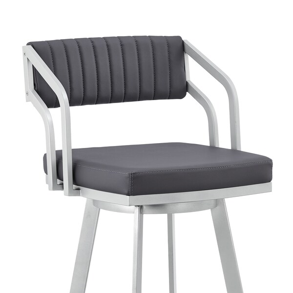 Armen Living Capri 30" Swivel Slate Gray Faux Leather and Silver Metal Bar Stool - LCCPBASLGR30