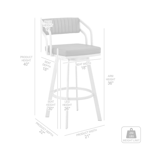 Armen Living Capri 30" Swivel Slate Gray Faux Leather and Silver Metal Bar Stool - LCCPBASLGR30