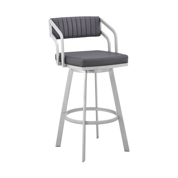Armen Living Capri 30" Swivel Slate Gray Faux Leather and Silver Metal Bar Stool - LCCPBASLGR30
