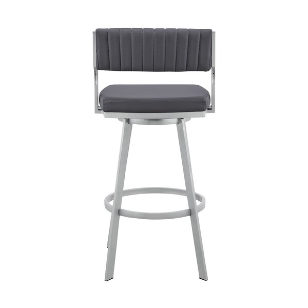 Armen Living Capri 30" Swivel Slate Gray Faux Leather and Silver Metal Bar Stool - LCCPBASLGR30