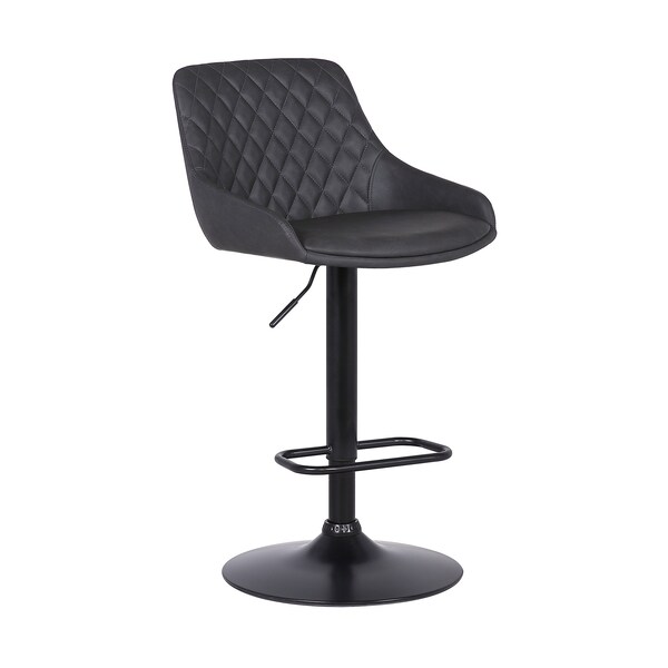 Armen Living Anibal Adjustable Height Swivel Gray Faux Leather and Black Metal Bar Stool - LCANSWBABLGR