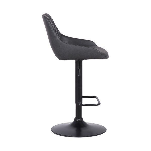 Armen Living Anibal Adjustable Height Swivel Gray Faux Leather and Black Metal Bar Stool - LCANSWBABLGR