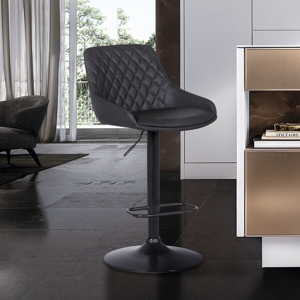 Armen Living Anibal Adjustable Height Swivel Gray Faux Leather and Black Metal Bar Stool - LCANSWBABLGR