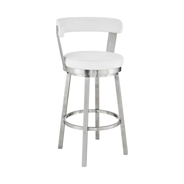 Armen Living Bryant 30" Bar Height Swivel Bar Stool in Brushed Stainless Steel Finish and White Faux Leather - LCBYBABSWH30