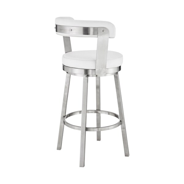 Armen Living Bryant 30" Bar Height Swivel Bar Stool in Brushed Stainless Steel Finish and White Faux Leather - LCBYBABSWH30