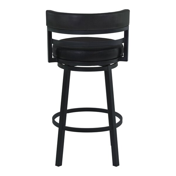Armen Living Titana 30" Bar Height Metal Swivel Barstool in Ford Black Pu and Black Finish - 721535746910