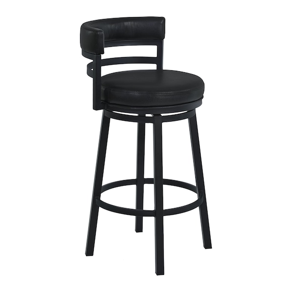 Armen Living Titana 30" Bar Height Metal Swivel Barstool in Ford Black Pu and Black Finish - 721535746910