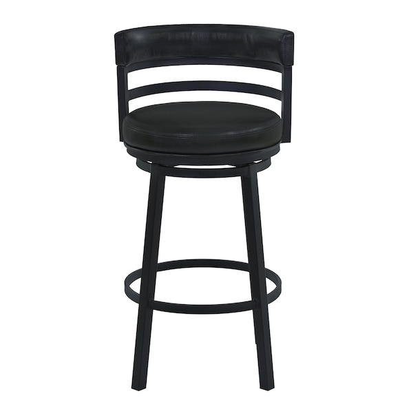 Armen Living Titana 30" Bar Height Metal Swivel Barstool in Ford Black Pu and Black Finish - 721535746910