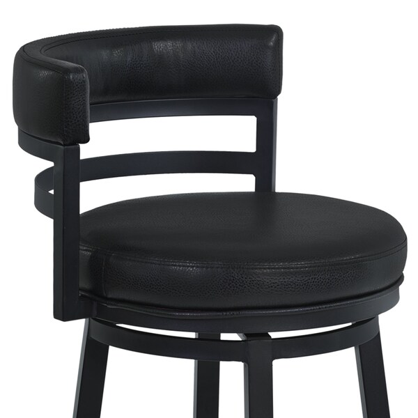 Armen Living Titana 30" Bar Height Metal Swivel Barstool in Ford Black Pu and Black Finish - 721535746910