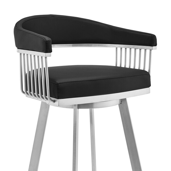 Armen Living Chelsea 25" Swivel Counter Stool with Brushed Stainless Steel and Black Faux Leather - LCCSBABSBL26