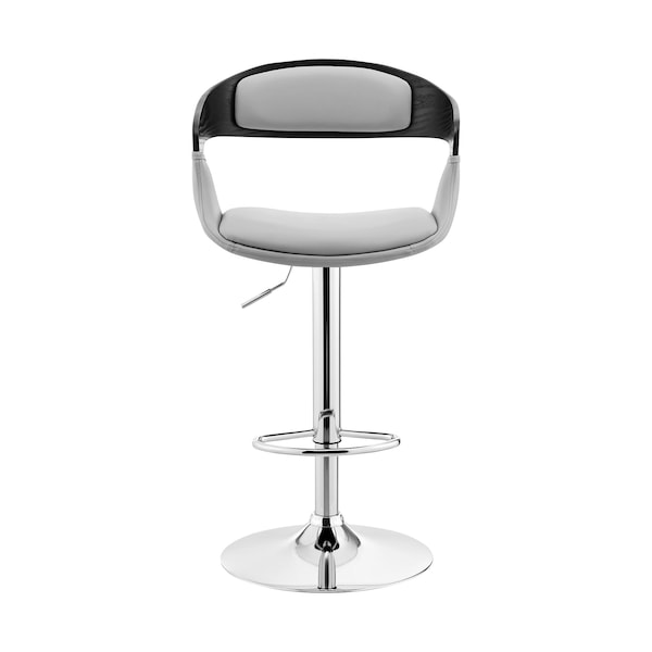 Armen Living Benson Adjustable Gray Faux Leather and Black Wood Bar Stool with Chrome Base - LCBNBABLGR
