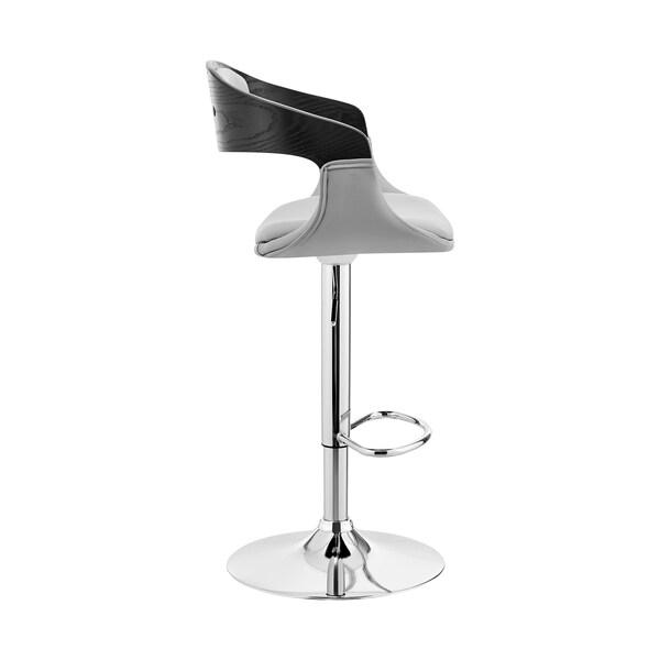 Armen Living Benson Adjustable Gray Faux Leather and Black Wood Bar Stool with Chrome Base - LCBNBABLGR