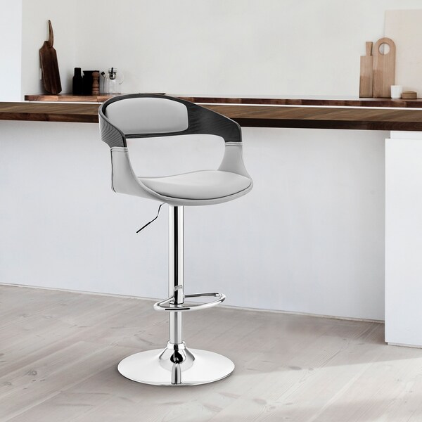 Armen Living Benson Adjustable Gray Faux Leather and Black Wood Bar Stool with Chrome Base - LCBNBABLGR